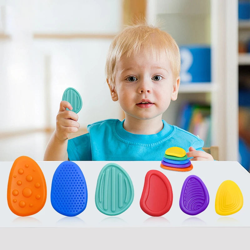 2025 New Fidget Toys Adults Sensory Silicone Stone 6 Pack Textured for Autism Kids Calming down Fidget Stress Relief Toys
