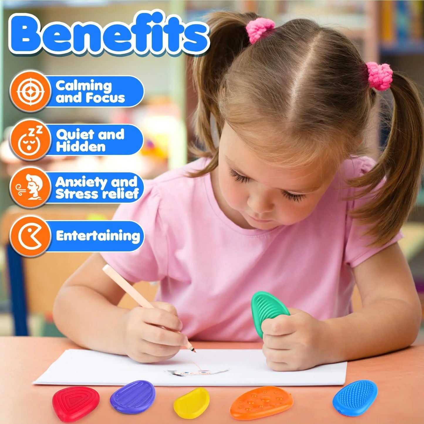 2025 New Fidget Toys Adults Sensory Silicone Stone 6 Pack Textured for Autism Kids Calming down Fidget Stress Relief Toys